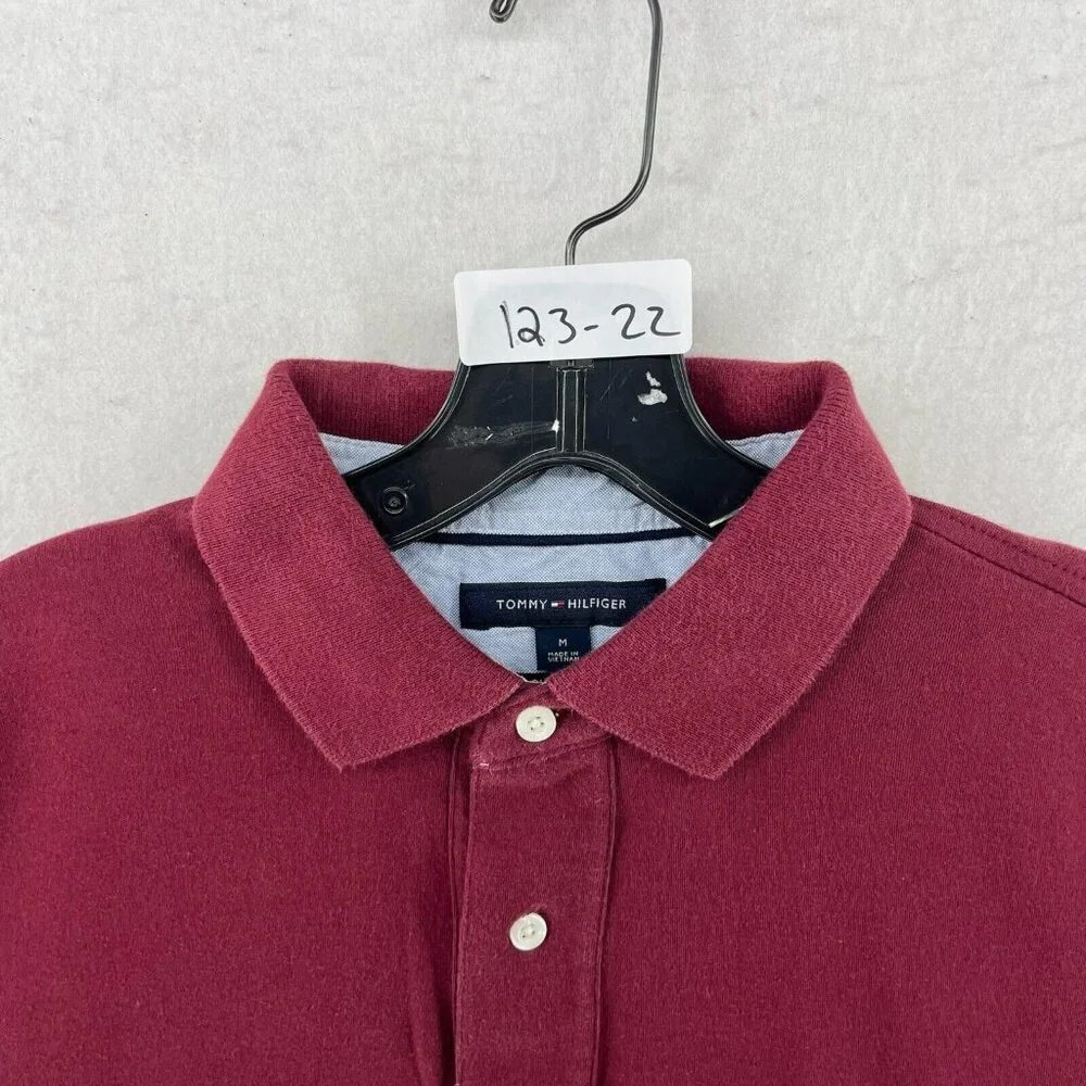 Tommy Hilfiger Polo Shirt Men's Sz M Maroon Custom Fit 2-Button Embroidered Logo - Picture 10 of 10